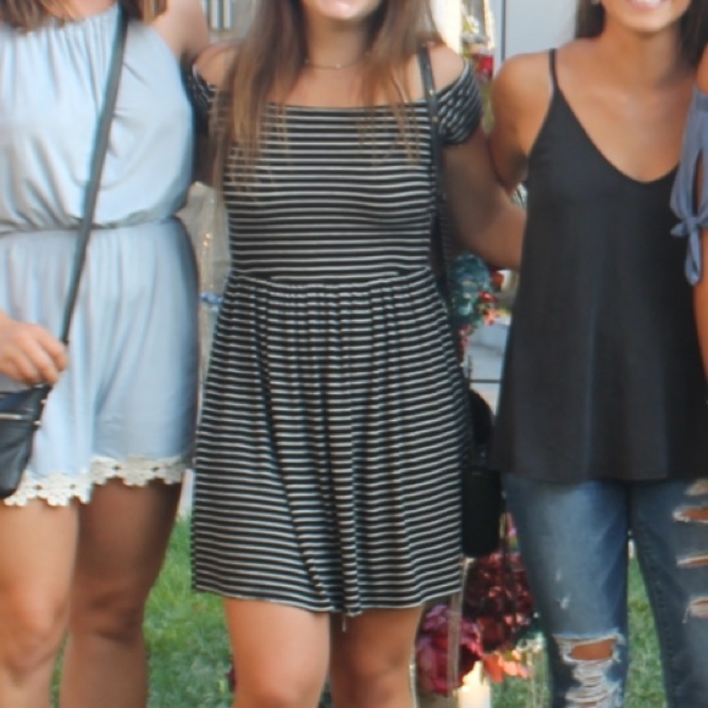 Babydoll off the shoulder striped dress